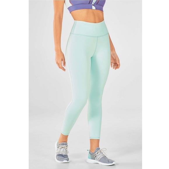 Fabletics Define High Waisted 7/8 Allure Leggings Teal Mint Light Blue Powerhold - Picture 2 of 2